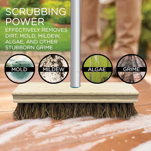 LOLA Deck Scrub Brush, 9" x 3.5" Head w/Palmyra Bristles for Outdoor Cleaning, Removes Dirt & Grime from Patios, Decks, Grout, 1 Count - size: 1 Count, style: Palmyra Deck Broom -Steel Handle