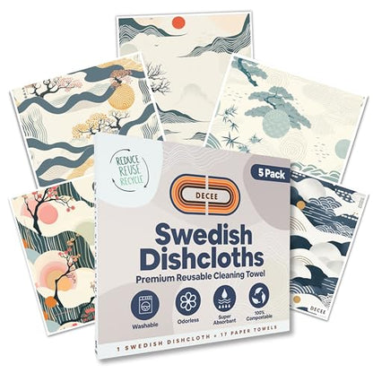 DECEE Swedish dishcloths (Bonsai) 5-Pack, Reusable, Washable Cellulose Cotton Kitchen Cloths,Replace Paper Towels, Sponges, Dish Rags - color: Bonsai