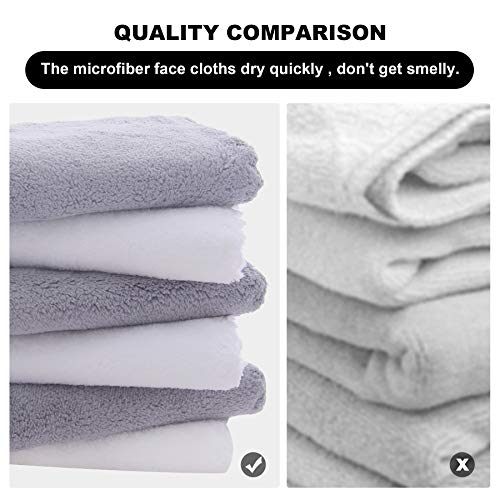 MOONQUEEN Microfiber Facial Cloths Fast Drying Washcloth 12 Pack - Premium Soft Makeup Remover Cloths - Highly Absorbent - color: White-grey, size: 12x12 Inch (Pack of 12)