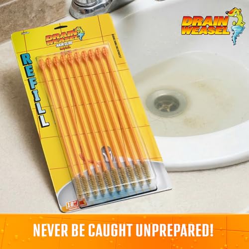 FlexiSnake Drain Weasel Refill - Sink Snake Hair Clog Remover Tool, Sink, Pipe, Bathroom, Bathtub Drain Cleaner, 18-inch Long Flexible Disposable Wands, Made in The USA, 10 Pack - style: 10 Pack