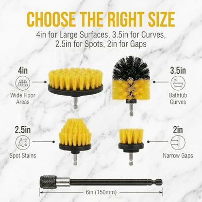 Drill Brush Attachment Set, 5 Pack Power Scrubber Cleaning Brush Kit with Extension Rod for Bathroom, Tub, Tile, Grout, Kitchen, Floor and Wheel Rims (Yellow) - color: Yellow