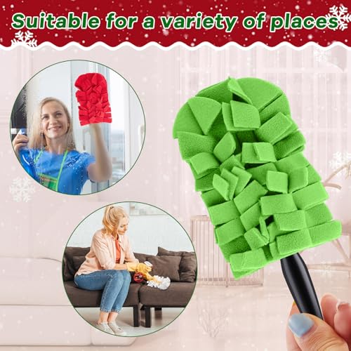 Zubebe 12 Pcs Duster Refill Reusable Fleece Duster Refills Feather Flat Dusters Multi Surface Washable Cleaning Pads Tools for Home, Blinds, Car, Pet, Furniture, Fans (Red,White,Green) - color: Red, White, Green