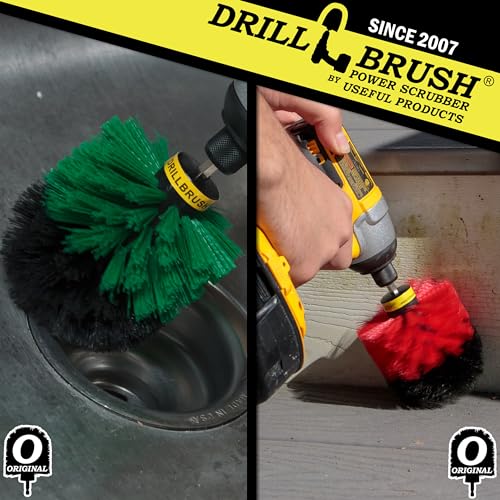 Drill Brush Power Scrubber - Kitchen Cleaning - Dish Brush - Pots and Pans - Cast Iron Cookware - Tile and Grout Brush - Outdoor Cleaning - Stiff Bristle Patio and Deck Brush - Concrete Bird Baths - color: Green / Red