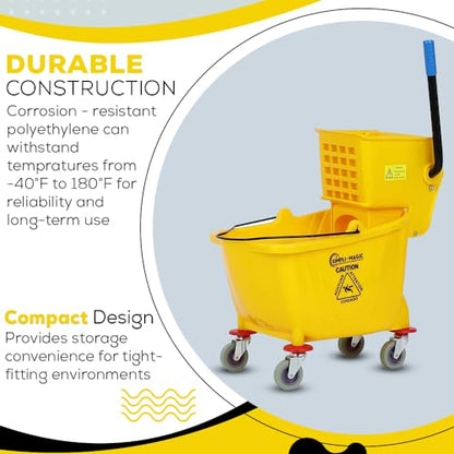 Simpli-Magic 79358 Commercial Mop Bucket with Side Press Wringer, 26 Quart, 14.75"L x 12.95"W x 19.95"H, Yellow - size: 26 Quart