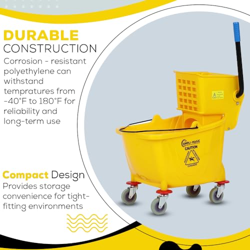Simpli-Magic 79358 Commercial Mop Bucket with Side Press Wringer, 26 Quart, 14.75"L x 12.95"W x 19.95"H, Yellow - size: 26 Quart