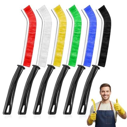 6 Pack Hard Bristle Crevice Cleaning Brush Set, Narrow Spaces Deep Reach Gap Scrub Tool with Long Handle for Household Use Kitchen Bathroom Sink Track, Mixing Colors - color: Yellow + Red + Green + Blue + Black + White