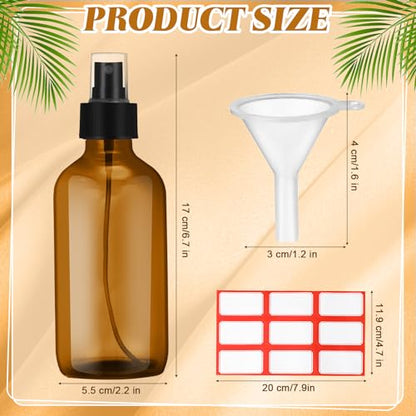 Norme 12 Pcs 8 oz Glass Spray Bottles with Funnels and Labels Refillable Cosmetic Empty Spray Bottles with Sprayer Containers for Essential Oil Cleaning Solutions(Amber,Stylish) - color: Amber, style: Stylish