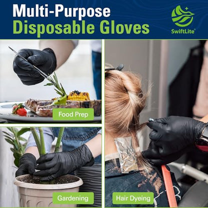 SWIFTLITE Black Nitrile Gloves, Food Safe Disposable Gloves Latex Free, Rubber Gloves Powder Free for Cooking, Kitchen Clean - color: 02-black(medium 100)