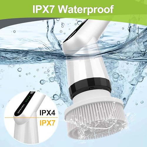 WKY-Electric Spin Scrubber - Upgraded 10-in-1 IPX7 Waterproof Shower Scrubber, Retractable Handle & 2-Speed for Toilet, Bathroom, Bathtub, Tile Floors