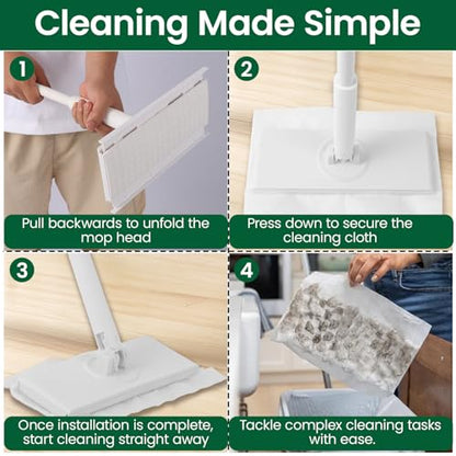 Reusable Microfiber Floor Mop System, Wet & Dry Sweeper Kit, Includes 1 Sweeper Handle, 10 Disposable Power Mop Pads, Dry & Wet Use for Hardwood, Tile, and Laminate Floor