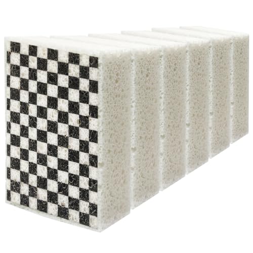 Scratch Scrub Sponge, 6 Kitchen Sponges for Cleaning Around the Home, Bathroom & More, Large Size Scratch-Free Dish Scrubber, Best for Nonstick Pots and Pans (4" x 6" x 1", Black+White) - color: Black+white