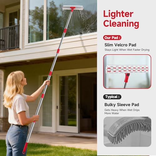 2-in-1 Professional Window Squeegee, 86.6'' Window Cleaner Tool with 6-Section Extension Pole, Window Cleaning Kit with 4 Microfiber Cloth, Window Washing Equipment for in/Outdoor Windows - style: Window Cleaning Kit