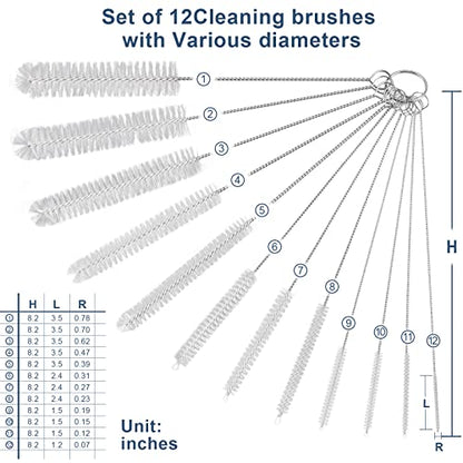 Straw Cleaner Brushes Sets, 12 Pieces 8.2 Inch Botthle Cleaning Brush and Nylon Tube Brush Brush Kit for Sippy Cup, Tumbler, Water Bottle, Drinking Straw (White) - color: 8.2 Inch White Cleaning Brushes