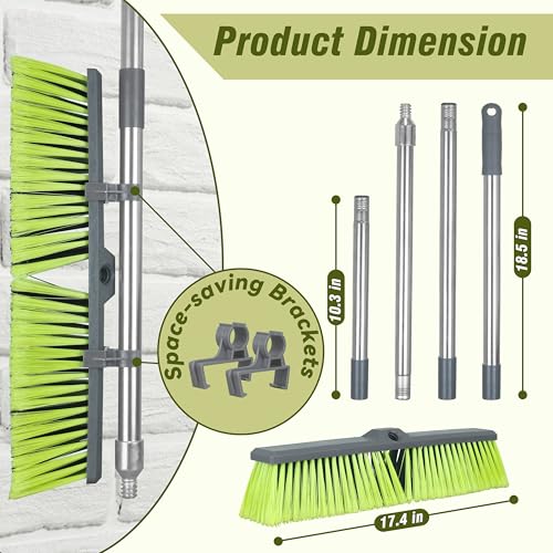Upgraded 18" Push Broom with Adjustable Long Handle, Total Length is 55", Multi-Surface Floor Scrub Brush for Cleaning Deck, Patio, Garage, Driveway - size: 18" Push Broom + 55" Handle
