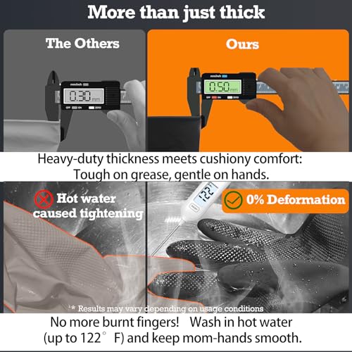 Thick Rubber Cleaning Gloves - 3 Pairs Black Rubber Gloves for Dishwashing Large, Non-Slip Kitchen Gloves for Washing Dishes, Reusable Cleaning Gloves, Waterproof, Heavy-Duty (3P,L) | Reusable & waterproof black/orange dual layers. Non-slip design for dis