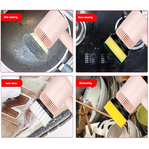 Electric Cleaning Brush, Electric Dishblaster, Heavy Duty Handheld Spin Dishblaster, Electric Dishwashing Brush Cleaning Brush, USB Rechargeable Automatic Wireless Home and Kitchen (Pink) - color: Pink