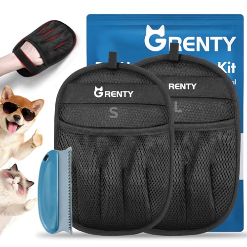 GRENTY 2 PCS Pet Hair Removal Glove for Dogs & Cats, Upgraded Five-Finger Electrostatic Magic Brush Pet Hair Remover, Pet Hair Removal Tools for Clothing, Carpet, Sofa Gaps, Car Seat