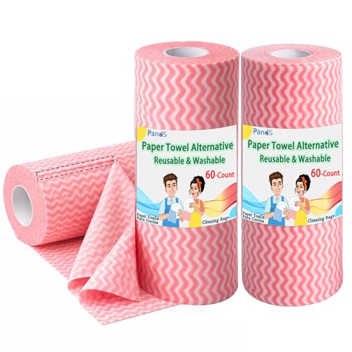 Reusable Paper Towels, 120 Full Sheets 2 Pack, Zero Waste Paperless Kitchen Cloths, Multi-Purpose Cleaning Wipes, Washable Towels - Pink - color: Pink 2 Rolls