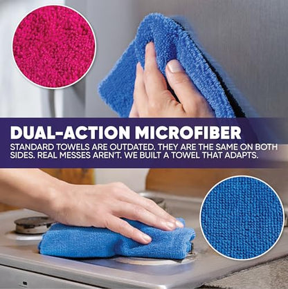 Microfiber Wholesale Pronto Cloths, Dual-Sided Microfiber Cleaning Towels, Soft Plush & Scrub Cloths for Dusting, Scrubbing, Kitchen, Windows & Car Detailing, Absorbent Bulk 25-Pack Multicolor - color: Blue, Green, Pink, Yellow