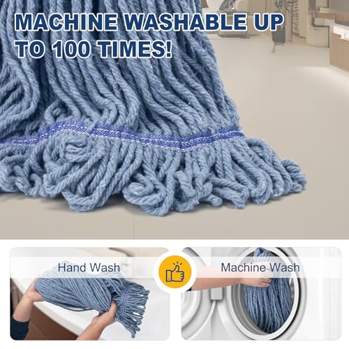 KeFanta 2 Pack Commercial Mop Heavy Duty Industrial Mops,60 inch Long Handle with Looped-End String Cotton Wet mop Head Replacement for House,Kitchen,Laminate,Tile,Vinyl,Hardwood Floor Cleaning(Blue) - size: 2 pack commercial mop-blue