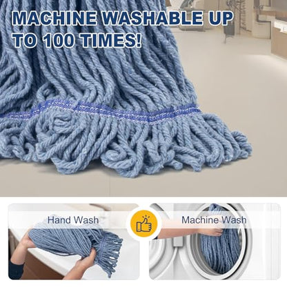 KeFanta 2 Pack Commercial Mop Heavy Duty Industrial Mops,60 inch Long Handle with Looped-End String Cotton Wet mop Head Replacement for House,Kitchen,Laminate,Tile,Vinyl,Hardwood Floor Cleaning(Blue) - size: 2 pack commercial mop-blue