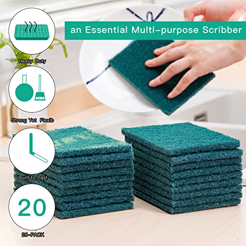 Heavy Duty Scour Pads Sponge Dish Scrubber Non-Scratch Green Reusable Household Scrub Pads for Kitchen and Dish Cleaning Tool (24Pcs) - style: 24Pcs