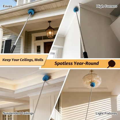 Cobweb Duster Brush with Extension Pole, Lightweight 5ft Long Spider Web Cobwebs Ceiling Fan Dust Cleaning Brush Kit with Washable Head,for Ceiling Fan, Furniture, Eaves,Vent, Roof House Cleaning - size: 5FT