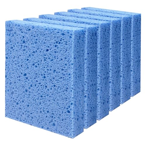 Cellulose Sponges, Large Size 4" x 6" x 1" - Heavy Duty Scrub Kitchen Sponge, Clean Tough Messes Without Scratching Kitchen Cleaning Pads, Pop Up Eco DIY (6 Pack), Blue - color: Blue