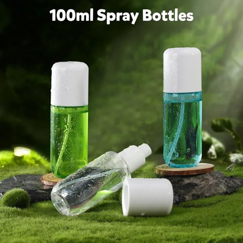 Bynccea Small Spray Bottle Travel Size 3.4oz/100ml Plastic Mini Bottle Set - Fine Mist Mini Empty Spray Bottles - Refillable Spray Bottles for Cleaning Solutions, Perfume, Liquid Cosmetics - color: Blue&Green&Clear