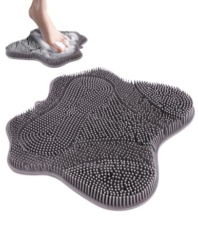 Silicone Foot Scrubber Mat for Shower Bath Foot and Back, Shower Feet Brush Pad with Wall-Mounted Suction Cups - color: Grizzly