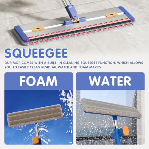 16.5" Self Wringing Flat Mop with Collapsible Bucket, Wet Dry Floor Cleaner System with 55" Long Handle, Foldable Bucket & 5 Microfiber Pads for Hardwood, Tile and Wall - size: New Mop & 5 microfiber mop pads & Folding bucket