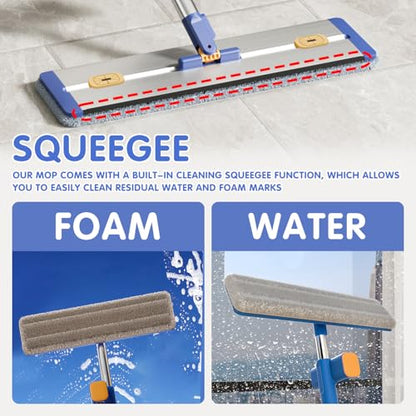 16.5" Self Wringing Flat Mop with Collapsible Bucket, Wet Dry Floor Cleaner System with 55" Long Handle, Foldable Bucket & 5 Microfiber Pads for Hardwood, Tile and Wall - size: New Mop & 5 microfiber mop pads & Folding bucket