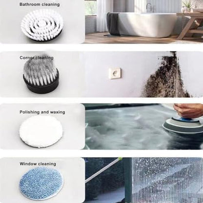 Electric Spin Scrubbers,Cordless Spin Scrubbers with 5 Replaceable Brush Heads and Adjust Extension Handle,Power Cleaning Brush for Bathroom Floor Tile, Green
