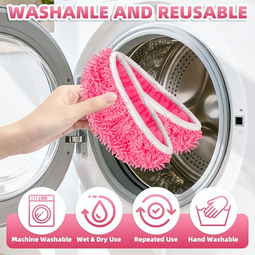 8 Pack Reusable Mop Pads Compatible with Swiffer Sweeper Mop, Wet and Dry Chenille Sweeping Cloths, Washable Pads Refill, Microfiber Pads for Multi-Surface/Hardwood Floor Cleaning (Pink) - color: Pink