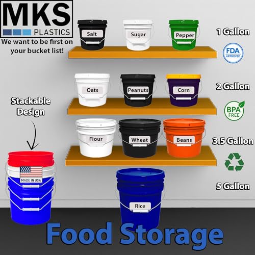 MKS Plastics 5-Gallon Bucket with Airtight Lid – Made in USA, Food Grade BPA Free Plastic, Heavy Duty Multi-Use, Metal Handle with Grip, Stackable Storage – Fina Blue, 6 Pack - color: Fina Blue, size: 6