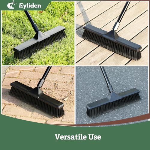 Eyliden 18" Push Broom for Deck Driveway Patio Garage | Heavy-Duty Stiff Bristles Sweeper with 66" Adjustable Handle | Outdoor Concrete Sidewalk Yard Snow Cleaning Tool, Black