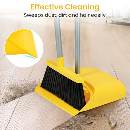 Stand Up Dustpan and Broom Set 50” Long Handle Broom with Dust Pan, with Self Cleaning Combe for Ergonomic Home Office Classroom Indoor Sweeping