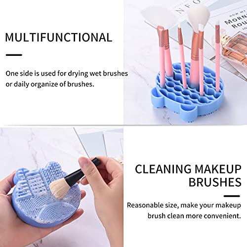 Silicon Makeup Brush Cleaner Mat with Brush Drying manual Make up brush cleaner cleanser machine Cosmetic Brush Cleaning Pad+Makeup Brush Dry Cleaned Quick Color Removal Sponge Scrubber Tool(Blue) - color: Sky Blue