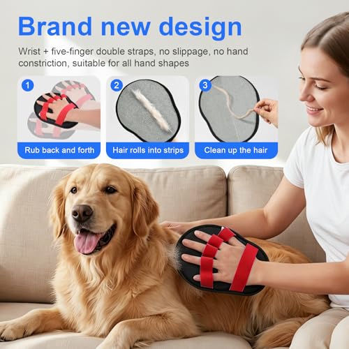 Upgraded Five-Finger Electrostatic Pet Hair Removal Gloves, Reusable Cat & Dog Hair Remover for Couch, Furniture, Carpet, Car Seat, Clothing - Magic Brush Pet Grooming Glove (Red) - color: Red