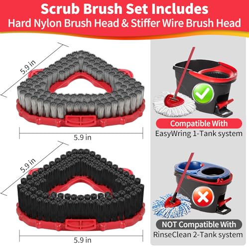 2 Pack Scrub Brush Heads for O ceda Scrubber Mop EasyWring 1-Tank | Stainless Steel & Nylon Bristles, Tile, Bathroom, Kitchen, Deck, Garage Floor, Deep Cleaning - size: Scrub Brush-1TANK-SET