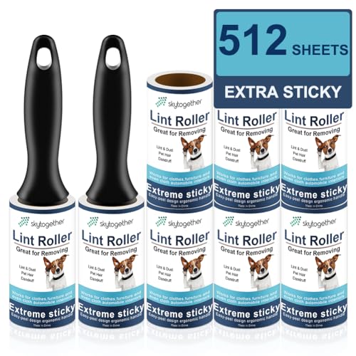 Lint Rollers for Pet Hair Extra Sticky, Dog Cat Pet Hair Remover Couch Lint Roller Travel Size Lint Remover for Clothes, 2 Reusable Handles+8 Lint Roller Refills Pack, 512 Sheets Total
