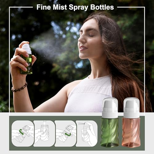 RNOAFMU 2 Pack Small Spray Bottle 2oz/60ml, Travel Size Mini Fine Mist Spray Bottles, Plastic Leakproof & Refillable Empty Spray Bottle for Hair, Face, Plant and Cleaning