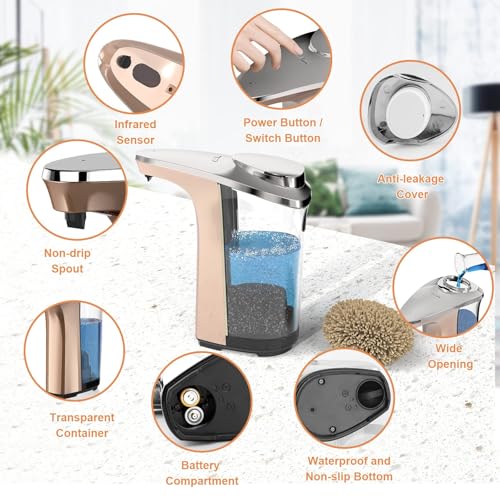 Automatic Soap Dispenser, PZOTRUF Touchless 17oz/500ml with Upgraded Infrared Sensor, 5 Adjustable Soap Dispensing Levels, Liquid Hand Soap Dispenser for Bathroom (Rose Gold) - color: Rose Gold