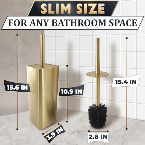 Gold Toilet Brush and Holder Set - Instantly Elevate Your Bathroom Style - Stainless Steel Toilet Bowl Brush and Holder with 2 Rounded Corners, Replaceable Head, Removable Inner Bowl & Splash Guard - color: Gold Squircle