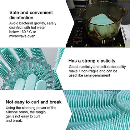 Silicone Dishwashing Gloves, Pet Grooming Rubber Scrubbing for Dishes, Sponge Wash Cleaning with Scrubbers (13.6" L) - color: Green