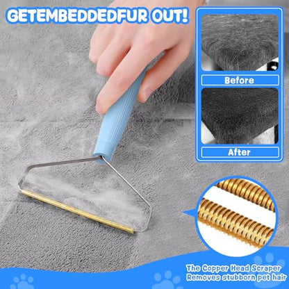 Pet Hair Removal Tool: 5 Pcs Dog Cat Hair Remover - Reusable Pet Hair Remover with Laundry Pet Hair Catcher - Portable Carpet Rake Scraper Fur Removal Tool for Rugs Clothes Car Mats Couch Furniture