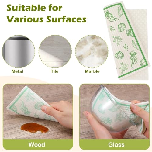 6 Packs Swedish Paper Cloths for Kitchen, Reusable Paper Towels Washable Dish Rags, Highly Absorbent Kitchen Towels Quick Drying Swedish Sponge Cleaning Dish Cloths (Ocean Series) - color: Ocean Series