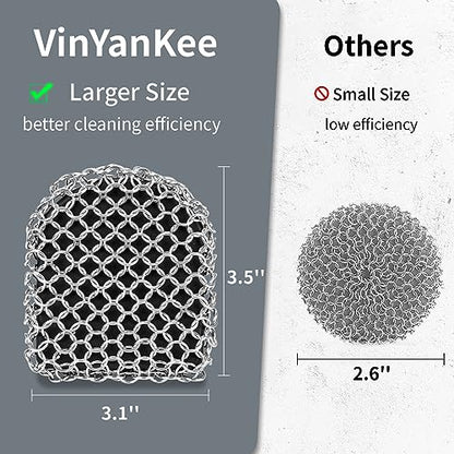 Cast Iron Scrubber with Pan Scraper, 316 Chainmail Scrubber, Upgraded Chain Mail Scrubber Sponge, Cast Iron Cleaner for Pan Skillet Wok Carbon Steel, Dutch Oven Metal Brush Cleaning Kit, Black - color: Black
