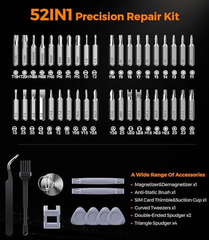 [Updated] Wesdut 52 in 1 Precision Screwdriver Set, [Super Durable] S2 Alloy Magnetic Screwdriver Repair Kit, Portable Mini Electronics Repair Tool for Phone Laptop PC Xbox Switch Watch Eyeglasses - style: 52in1-orange