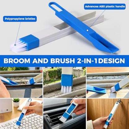 Window Track Cleaning Brush, 2-in-1 Groove Cleaning Tool with 3 Replaceable Pads, Multifunctional Gap Brush for Window Sills Sliding Door Tracks Corners, Household Dust Removal Cleaning Kit